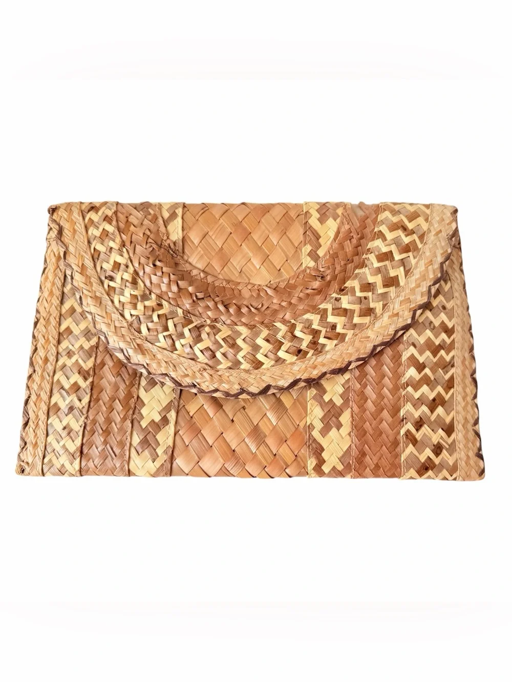 Woven Straw Clutch Bag - Natural Brown